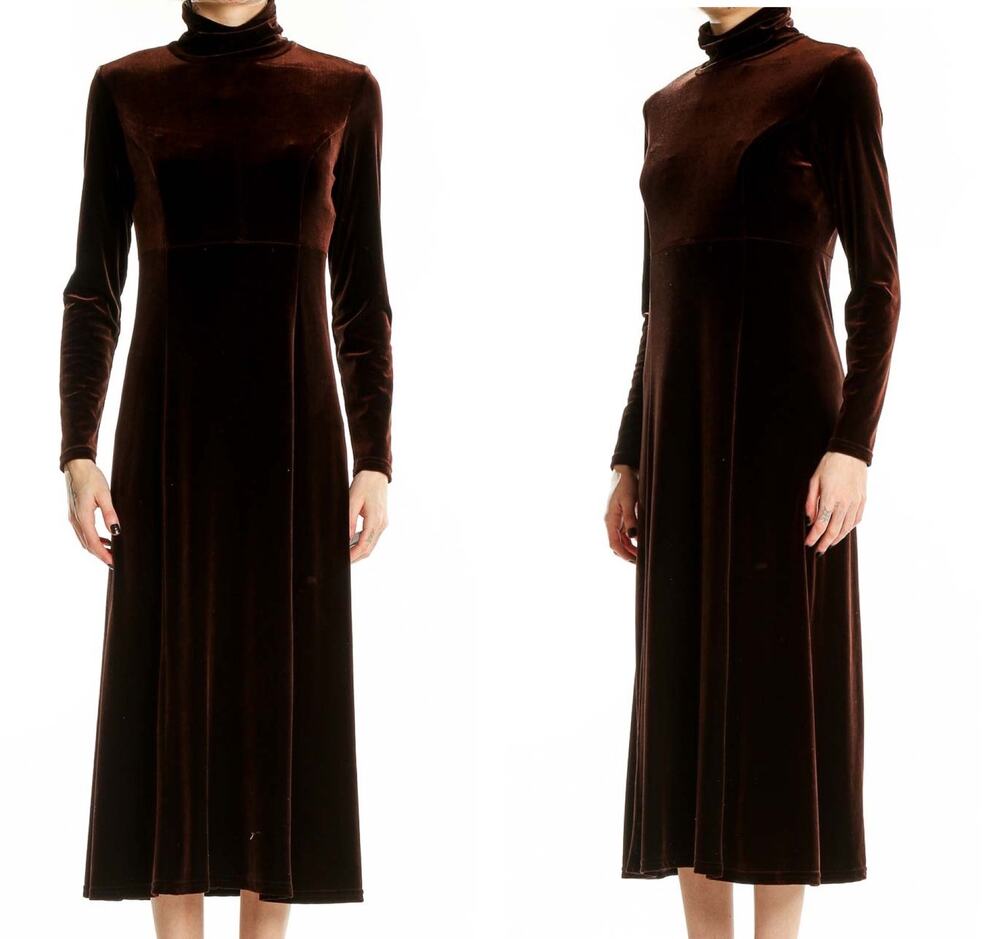 American Vintage MODA INT'L Brown Velvet Turtleneck Maxi Dress size large